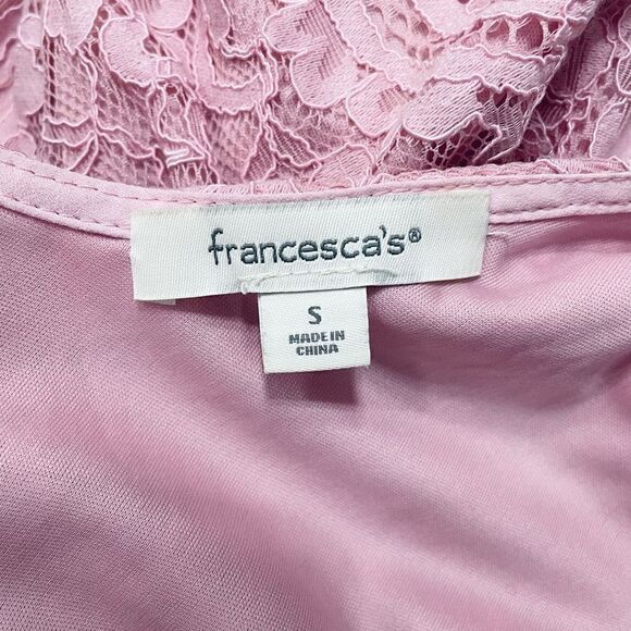 Francesca’s Lace Overlay Pink Floral Wrap Babydoll Mini Dress Women’s Small - Picture 8 of 10